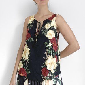 Anthropologie Farm Rio Black Flower Top Summer